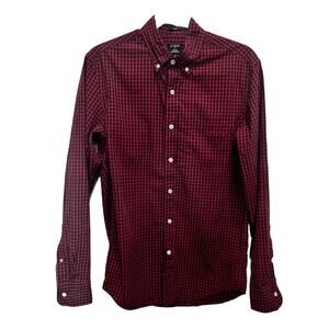 J Crew Shirt Flex Oxford Men's Small Slim Button Up Long Sleeve Red Blue Check